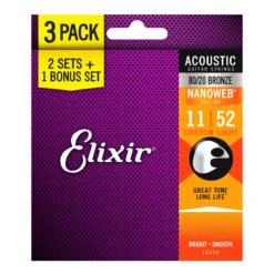 Elixir 3-Pack Nanoweb 80/20 Bronze Acoustic Guitar Strings