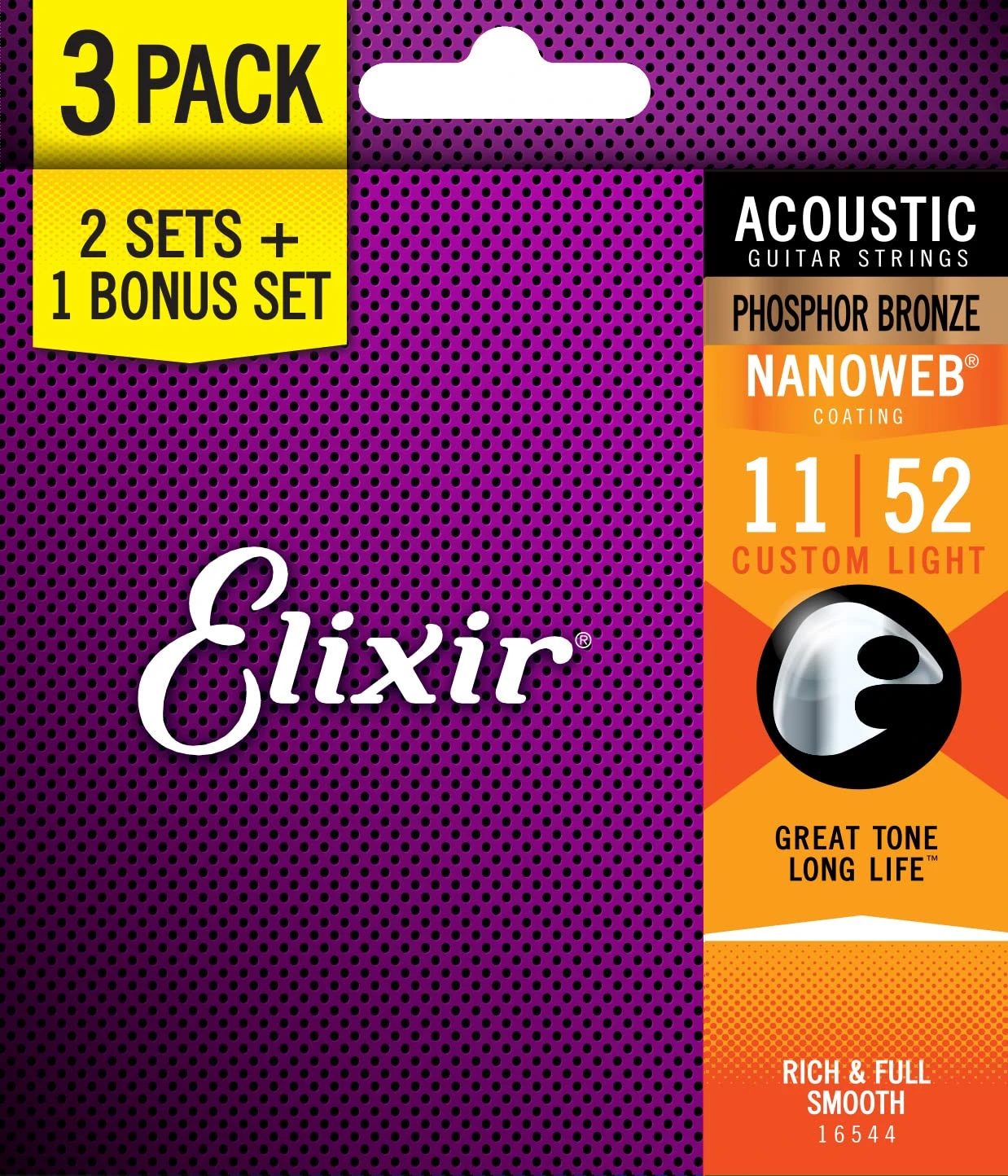 Elixir 3-Pack Nanoweb Phosphor Bronze Acoustic Guitar Strings 3 Elixir 3-Pack Nanoweb Phosphor Bronze Acoustic Guitar Strings